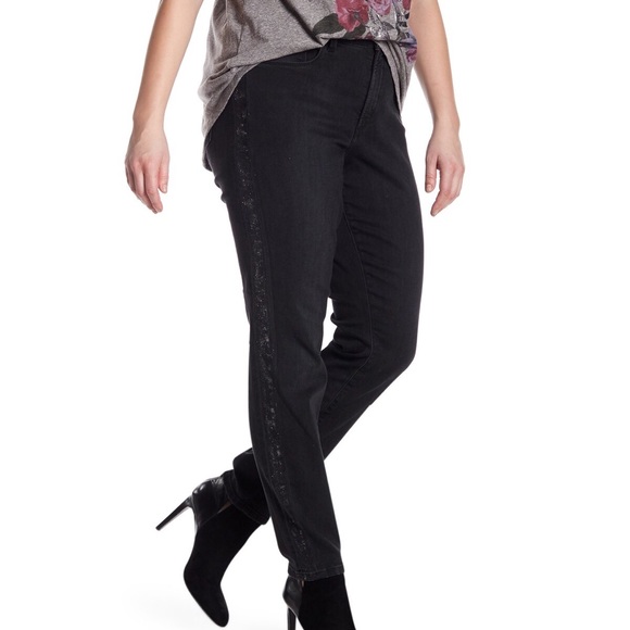 NYDJ Denim - NYDJ Alina Glitter Side Black Denim Legging Jeans